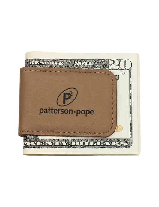 Tan Leatherette Money Clip w/P2 Logo