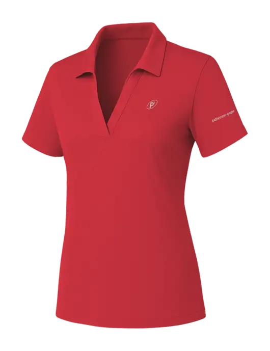 Womens Red PosiCharge RacerMesh Polo w/P2 Icon Logo, Patterson Pope Wordmark Logo