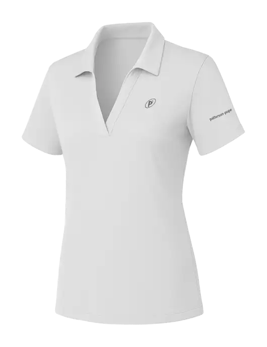 Womens White PosiCharge RacerMesh Polo w/P2 Icon Logo, Patterson Pope Wordmark Logo