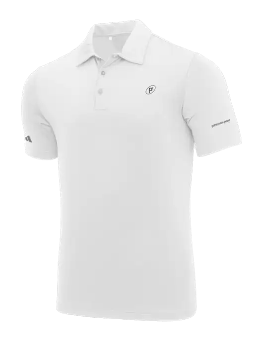 Adidas White Ultimate Solid Polo w/P2 Icon Logo, Patterson Pope Wordmark Logo