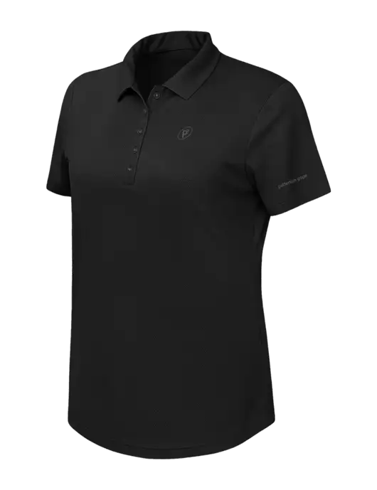 Callaway Womens Birdseye Black Polo w/P2 Icon Logo, Patterson Pope Wordmark Logo