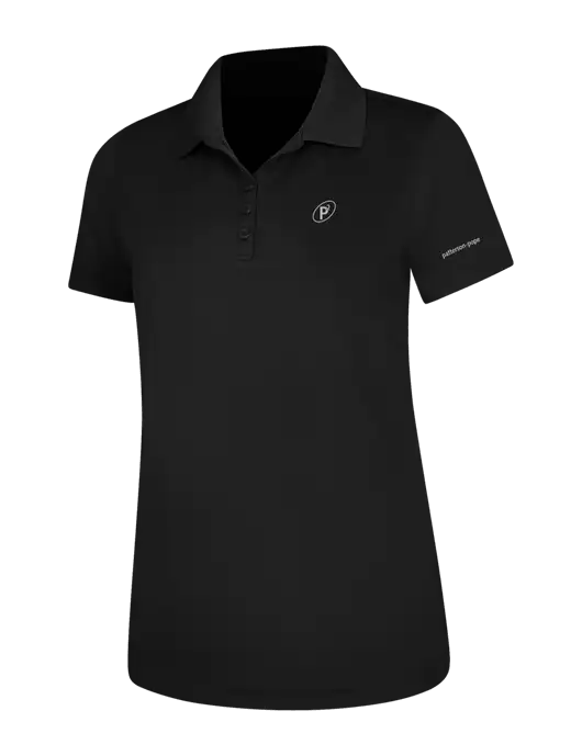 Black Womens Dry Zone UV Mesh Polo w/P2 Icon Logo, Patterson Pope Wordmark Logo