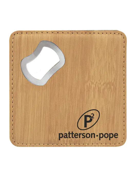 Bamboo Leatherette Coaster with Bottle Opener w/P2 Logo