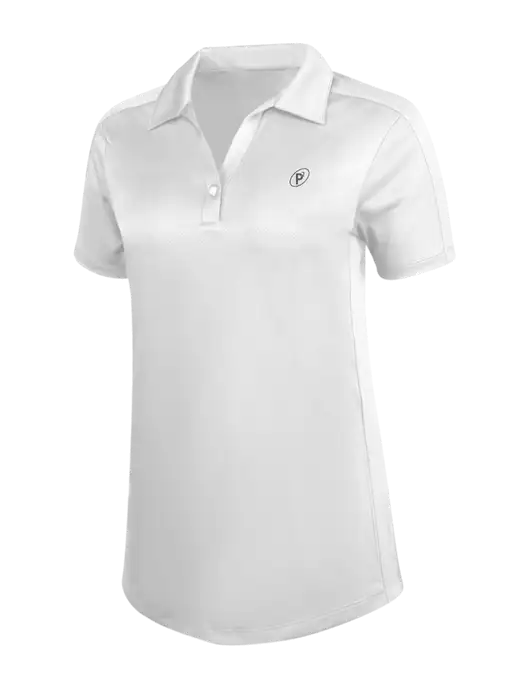 Womens White Diamond Jacquard Polo w/P2 Icon Logo, Patterson Pope Wordmark Logo