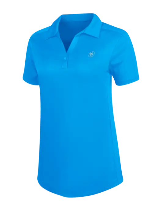 Womens Sapphire Blue Diamond Jacquard Polo w/P2 Icon Logo, Patterson Pope Wordmark Logo