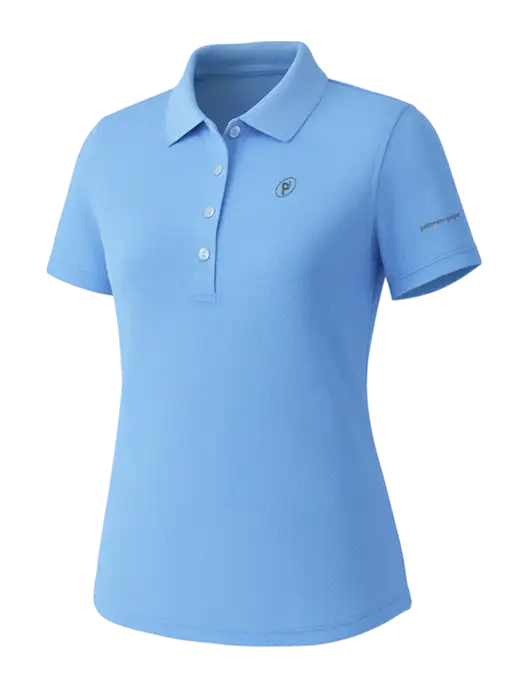 Callaway Womens Core Light Blue Performance Polo w/P2 Icon Logo, Patterson Pope Wordmark Logo