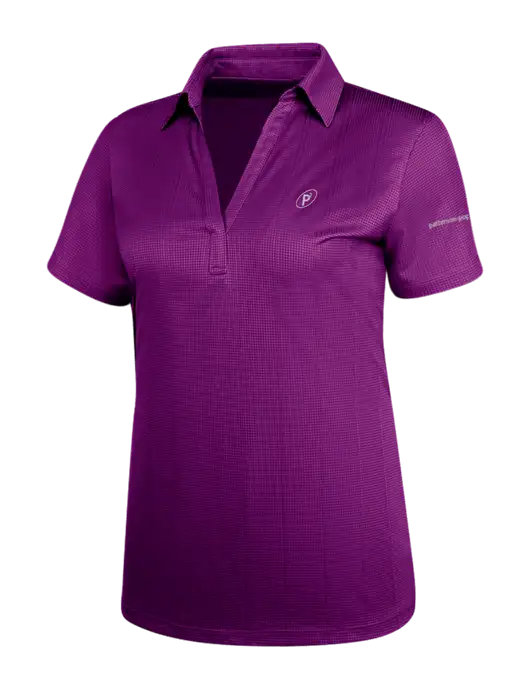 Violet Purple Womens Performance Fine Jacquard Polo w/P2 Icon Logo, Patterson Pope Wordmark Logo