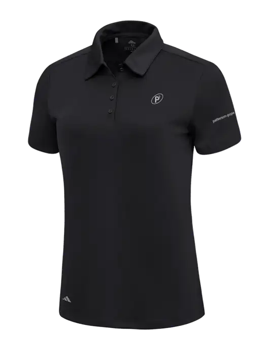 Adidas Black Womens Ultimate Solid Polo w/P2 Icon Logo, Patterson Pope Wordmark Logo