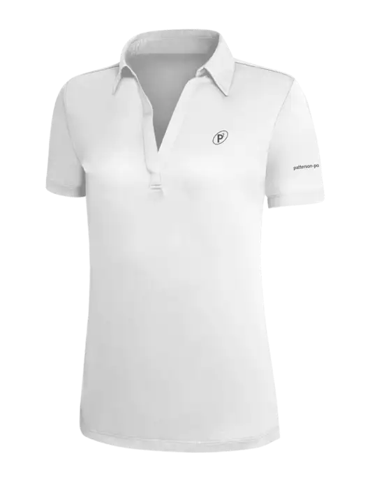 White Silk Touch Womens Performance Polo w/P2 Icon Logo, Patterson Pope Wordmark Logo