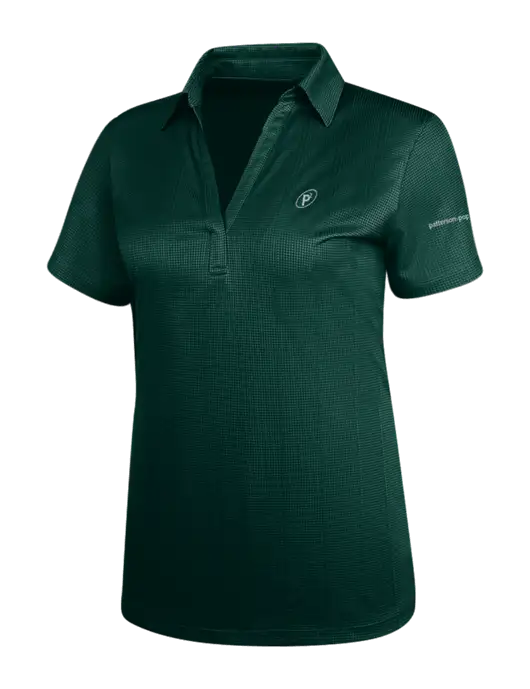 Dark Green Womens Performance Fine Jacquard Polo w/P2 Icon Logo, Patterson Pope Wordmark Logo