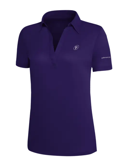 Purple Silk Touch Womens Performance Polo w/P2 Icon Logo, Patterson Pope Wordmark Logo