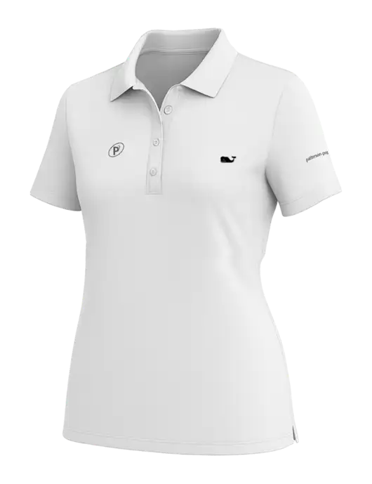 Vineyard Vines Womens White Edgartown Pique Polo w/P2 Icon Logo, Patterson Pope Wordmark Logo