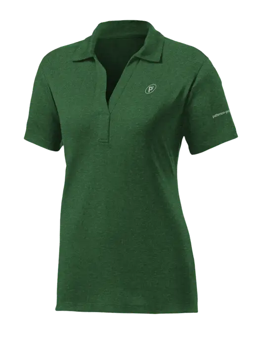 Womens Dark Green Heather Contender Polo w/P2 Icon Logo, Patterson Pope Wordmark Logo