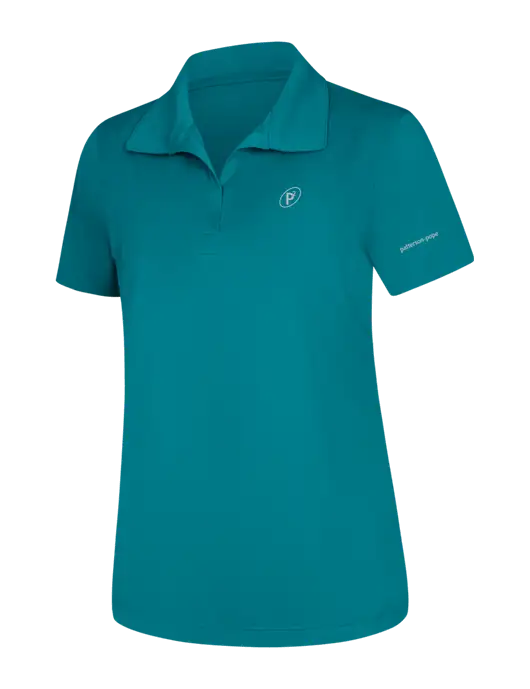 Womens Dark Sapphire Micropique Sport-Wick Polo w/P2 Icon Logo, Patterson Pope Wordmark Logo