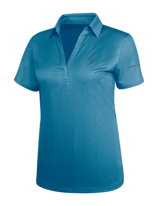 Carolina Blue Womens Performance Fine Jacquard Polo w/P2 Icon Logo, Patterson Pope Wordmark Logo