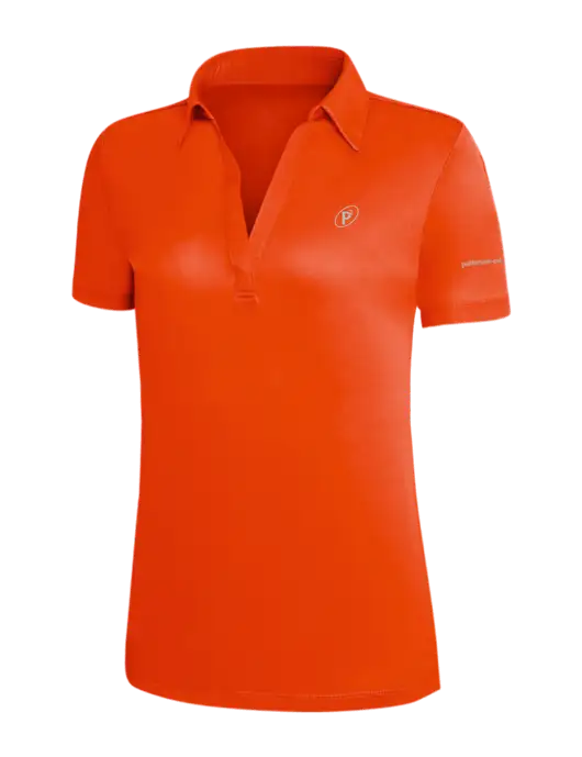 Orange Silk Touch Womens Performance Polo w/P2 Icon Logo, Patterson Pope Wordmark Logo