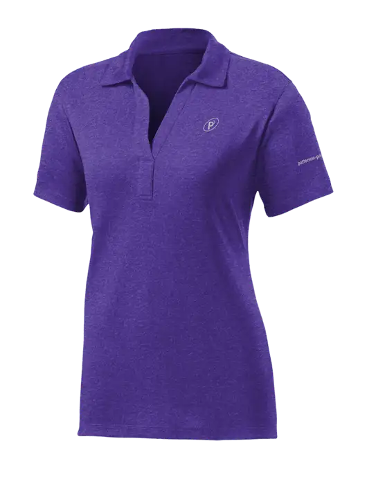 Womens Purple Heather Contender Polo w/P2 Icon Logo, Patterson Pope Wordmark Logo