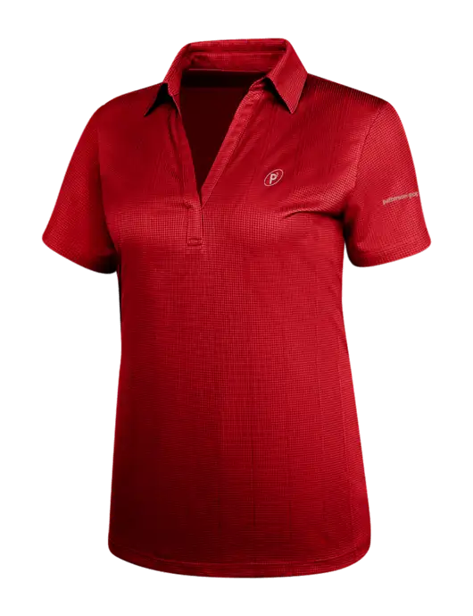 Red Womens Performance Fine Jacquard Polo w/P2 Icon Logo, Patterson Pope Wordmark Logo