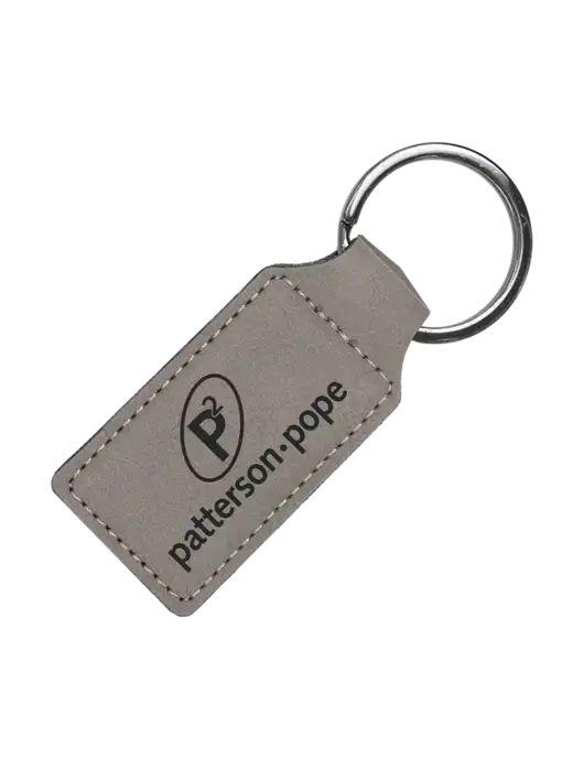 Grey Laserable Leatherette Rectangle Keychain w/P2 Logo
