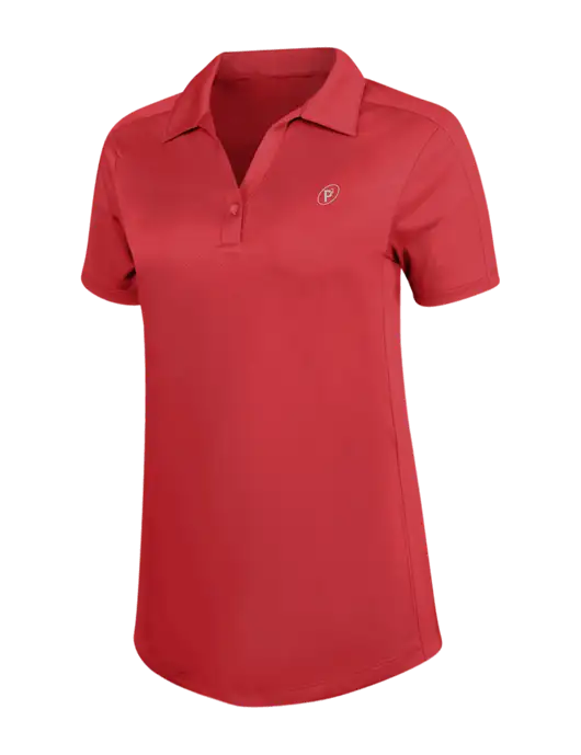 Womens Red Diamond Jacquard Polo w/P2 Icon Logo, Patterson Pope Wordmark Logo