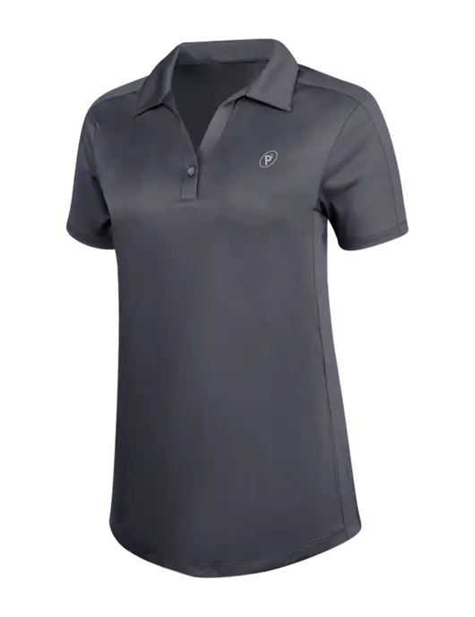 Womens Dark Grey Diamond Jacquard Polo w/P2 Icon Logo, Patterson Pope Wordmark Logo