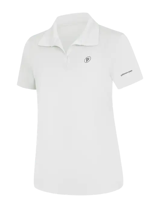 Womens White Micropique Sport-Wick Polo w/P2 Icon Logo, Patterson Pope Wordmark Logo