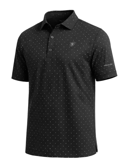 Callaway Micro Chev Black Print Polo w/P2 Icon Logo, Patterson Pope Wordmark Logo