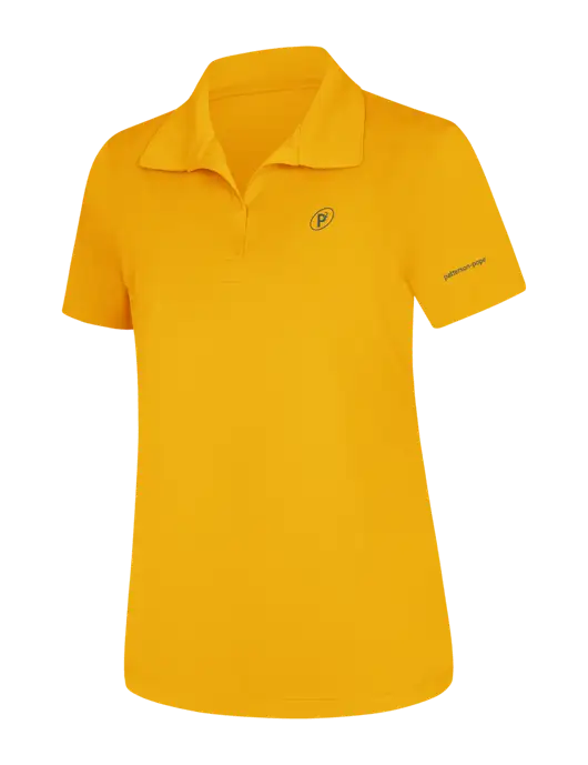 Womens Yellow Gold Micropique Sport-Wick Polo
 w/P2 Icon Logo, Patterson Pope Wordmark Logo