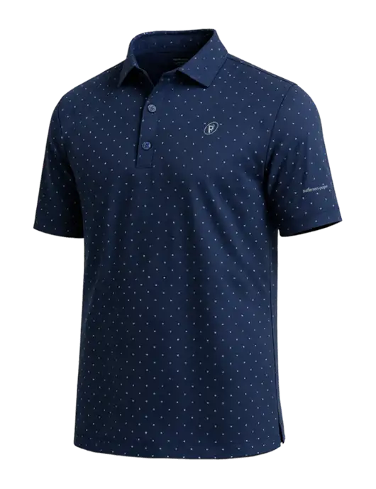 Callaway Micro Chev Dark Navy Print Polo w/P2 Icon Logo, Patterson Pope Wordmark Logo