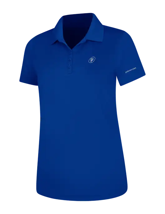 Dark Royal Womens Dry Zone UV Mesh Polo w/P2 Icon Logo, Patterson Pope Wordmark Logo
