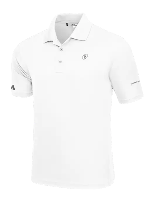Adidas White Basic Sport Polo w/P2 Icon Logo, Patterson Pope Wordmark Logo