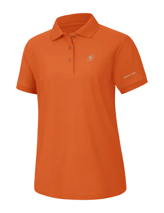 Womens Burnt Orange Silk Touch Polo w/P2 Icon Logo, Patterson Pope Wordmark Logo