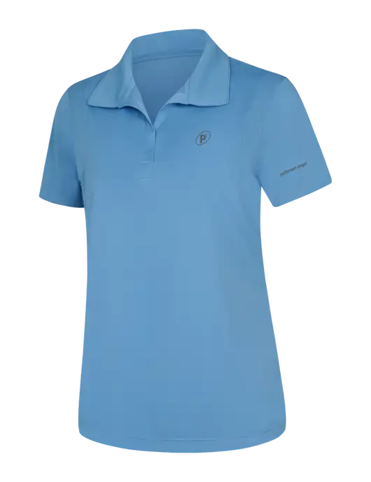 Womens Carolina Blue Micropique Sport-Wick Polo w/P2 Icon Logo, Patterson Pope Wordmark Logo