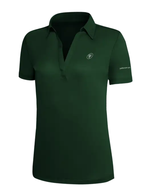 Dark Green Silk Touch Womens Performance Polo w/P2 Icon Logo, Patterson Pope Wordmark Logo