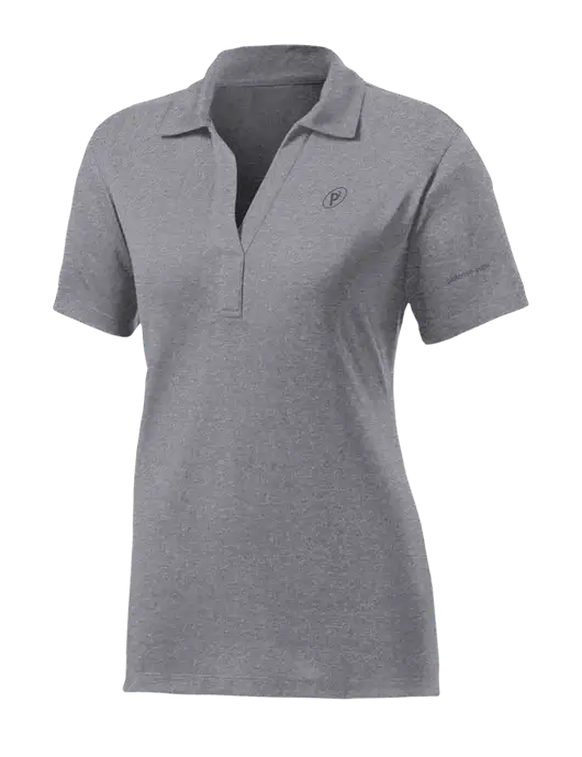 Womens Medium Grey Heather Contender Polo w/P2 Icon Logo, Patterson Pope Wordmark Logo