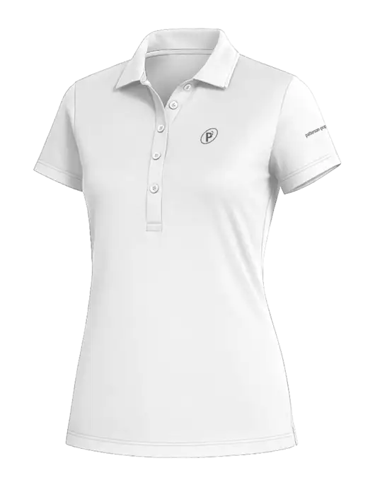Fairway & Greene Womens White Claire Tech Polo w/P2 Icon Logo, Patterson Pope Wordmark Logo