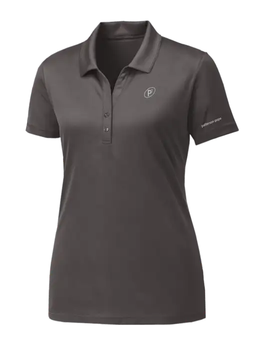 Womens Dark Grey PosiCharge Competitor Polo w/P2 Icon Logo, Patterson Pope Wordmark Logo