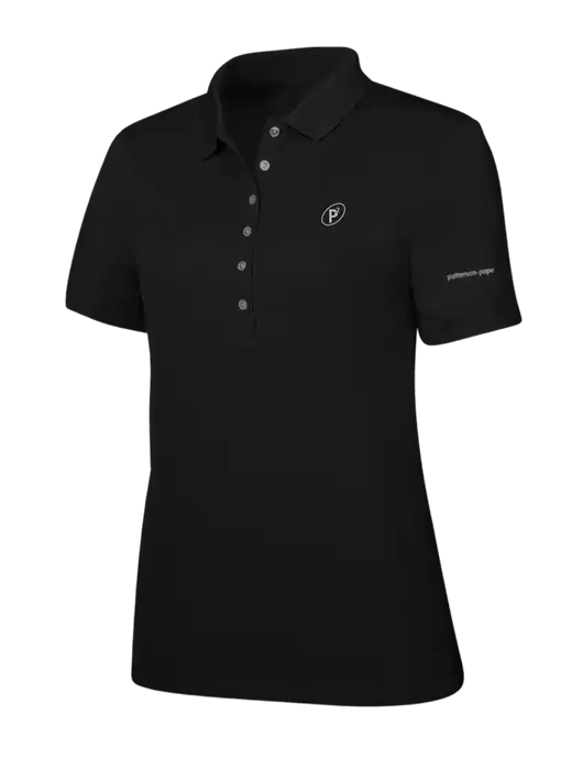 Callaway Womens Ottoman Black Polo w/P2 Icon Logo, Patterson Pope Wordmark Logo