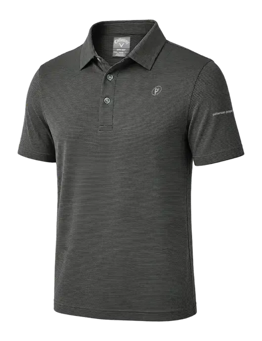Callaway Black Fine Line Stripe Polo w/P2 Icon Logo, Patterson Pope Wordmark Logo