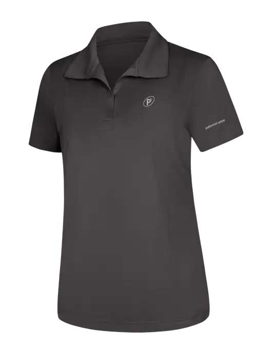 Womens Dark Grey Micropique Sport-Wick Polo w/P2 Icon Logo, Patterson Pope Wordmark Logo