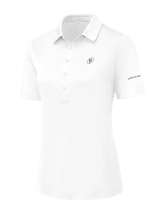 White Womens Posi-UV Pro Polo w/P2 Icon Logo, Patterson Pope Wordmark Logo