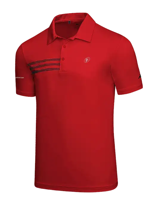 Adidas Red 3 Stripes Chest Polo w/P2 Icon Logo, Patterson Pope Wordmark Logo