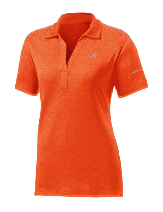 Womens Orange Heather Contender Polo w/P2 Icon Logo, Patterson Pope Wordmark Logo