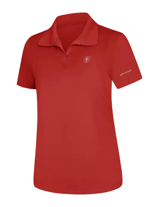Womens Red Micropique Sport-Wick Polo w/P2 Icon Logo, Patterson Pope Wordmark Logo