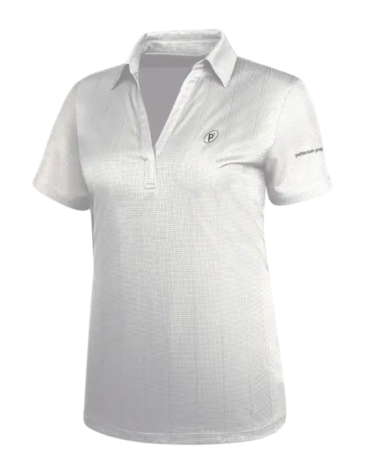 White Womens Performance Fine Jacquard Polo w/P2 Icon Logo, Patterson Pope Wordmark Logo
