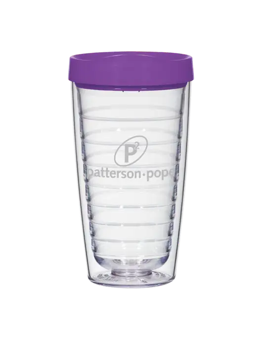 16 oz Trivex Double Wall Tumbler with Purple Travel Lid w/P2 Logo