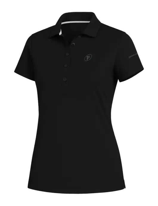 Fairway & Greene Womens Black Claire Tech Polo w/P2 Icon Logo, Patterson Pope Wordmark Logo