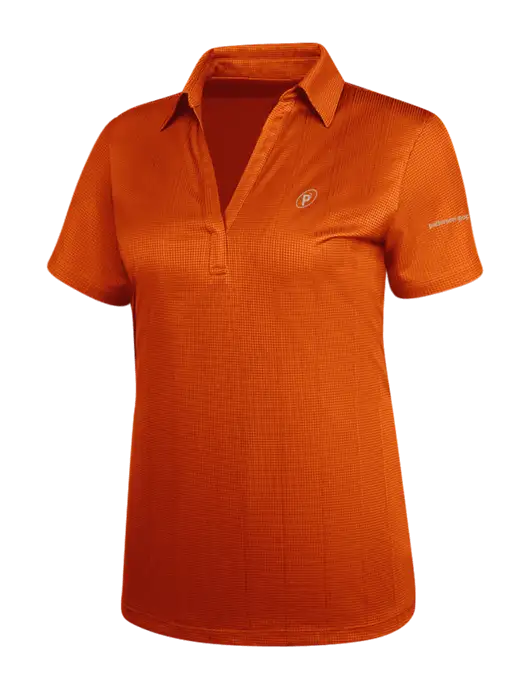 Orange Womens Performance Fine Jacquard Polo w/P2 Icon Logo, Patterson Pope Wordmark Logo