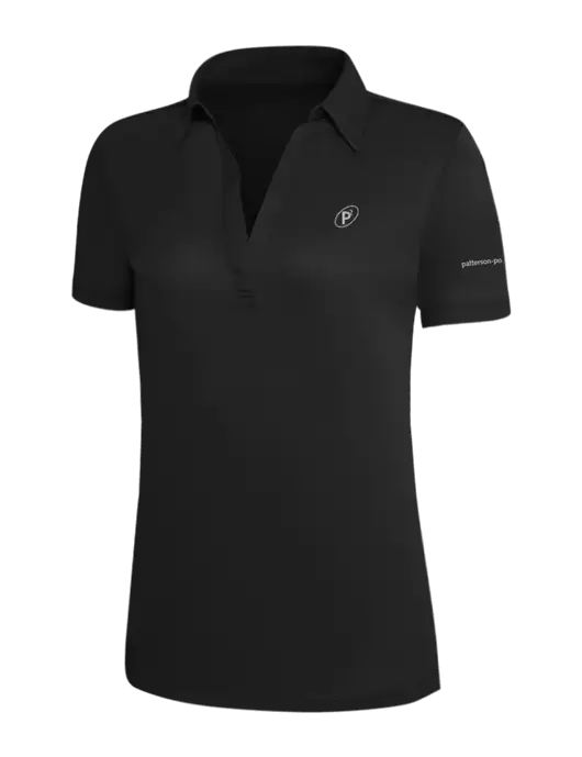Black Silk Touch Womens Performance Polo w/P2 Icon Logo, Patterson Pope Wordmark Logo