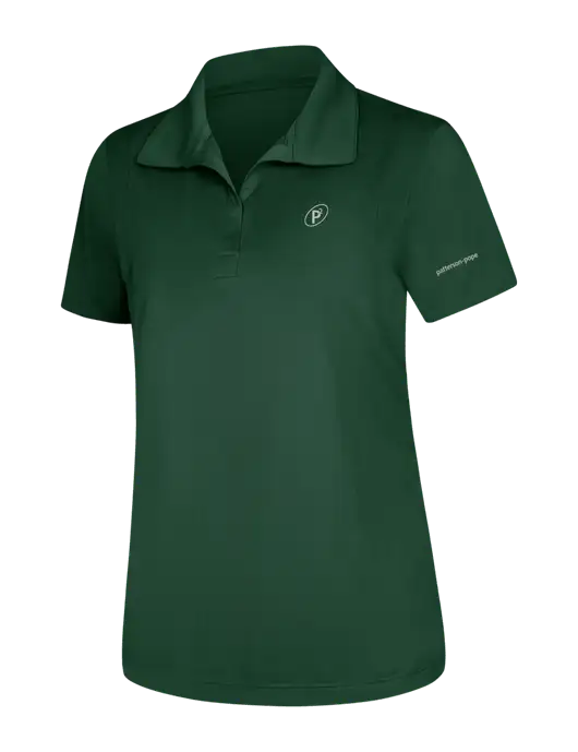 Womens Dark Green Micropique Sport-Wick Polo w/P2 Icon Logo, Patterson Pope Wordmark Logo